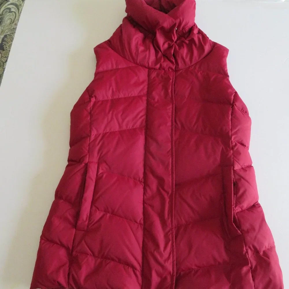 πβοΈπHPπβοΈπ Eileen Fisher, Down Puffer Vest-High Collar - S/P, Cranberry, EUC - Picture 1 of 15